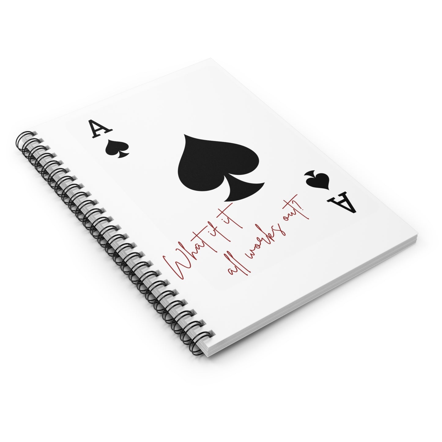 Cute Notebook - Ruled Line, Back to School Supplies, Ace of Hearts Design, What If It All Works Out, Journal, Planner, Stationery, Unique